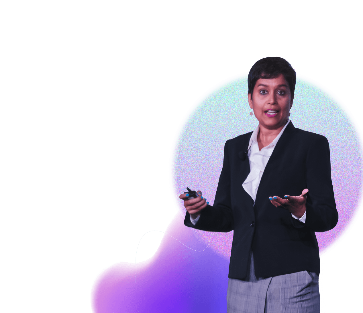 Piyanka Jain presenting with professional gradient background